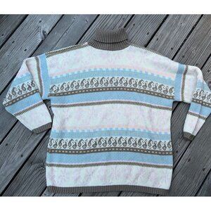 VTG AMERICAN WEEKEND womens Large Pink Brown turtleneck Paisley Flowers SWEATER